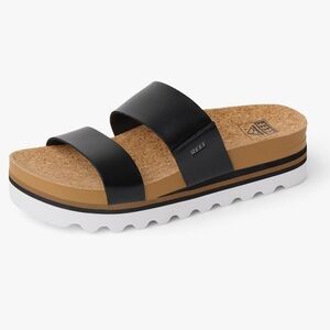 Reef women’s vista hi cushion Black Cork platform Sandals slip on size 9 GUC